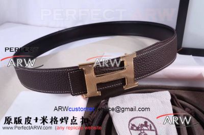 Perfect Replica High-Class Hermes Brown Belt Black Back Gold Buckle